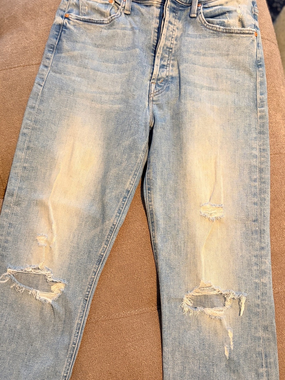 MOTHER Light Wash High-Rise Distressed Jeans